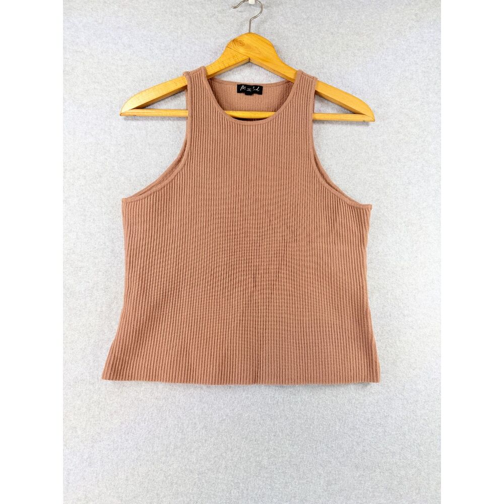 Marled Women’s Large Brown Ribbed Knit Sleeveless Sweater Tank Top 3656